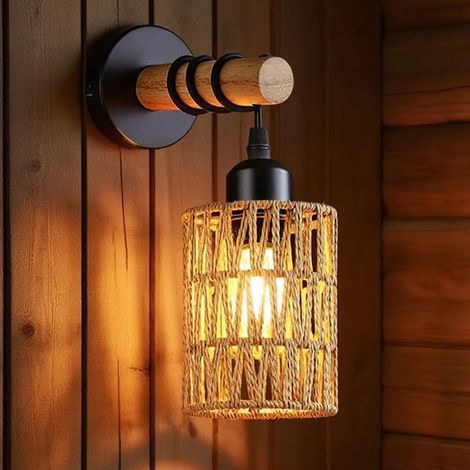 Appliques murales en bois style ferme sans ampoule – éclairage mural rustique E27 pour salon, chambre, couloir et hôtels (1/5)