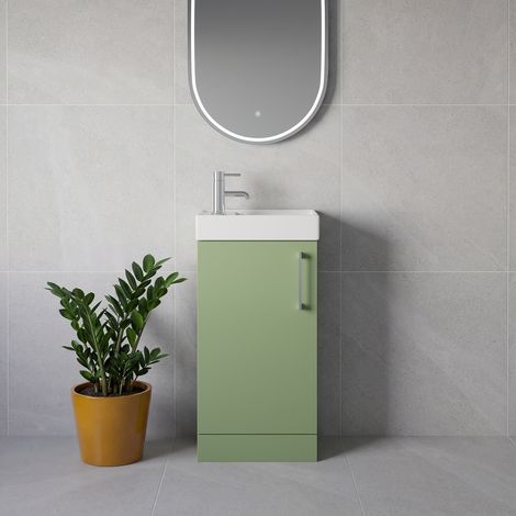 Napoli Cube Olive Green 400mm Single Door Vanity Unit with Align Basin - 400mm - Chrome 160mm Handle