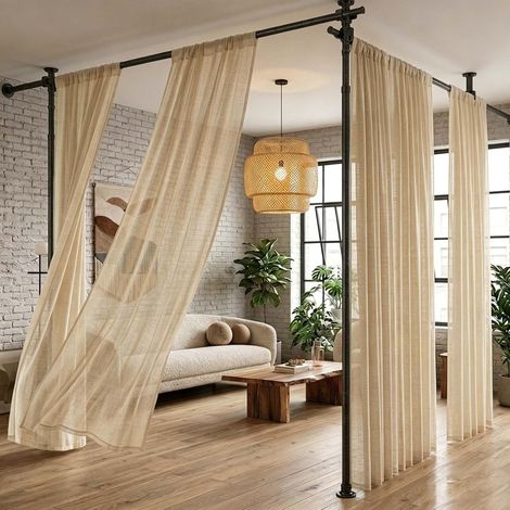 Tringle Rideau sans Percage [L280 cm x H317 cm] Paravent Intérieur, Cloison Amovible sans Percage Extensible Séparation de Pièce, pour Salon et Chambre, avec Notice d'Installation en Français (1/5)