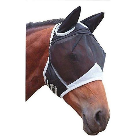 Masque respirant pour cheval, anti-moustiques, répulsif contre les insectes, couvre-tête pour cheval, masque facial pour cheval, masque de vol pour cheval, maille fine élastique MosqL (1/5)