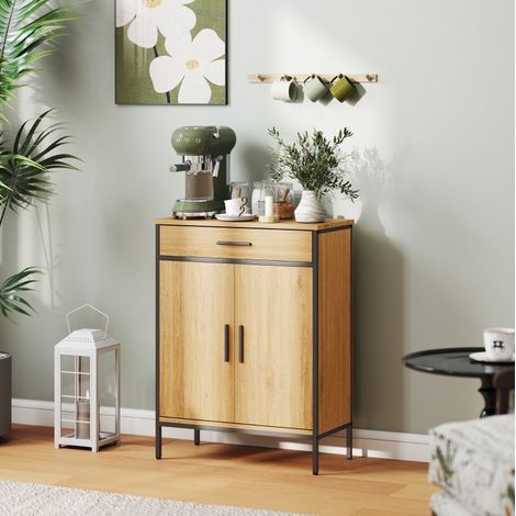 Badezimmerschrank 60 x 30 x 80 cm aus MDF und Stahl, Eichenoptik, Stauraum – MEUBLIV (1/5)