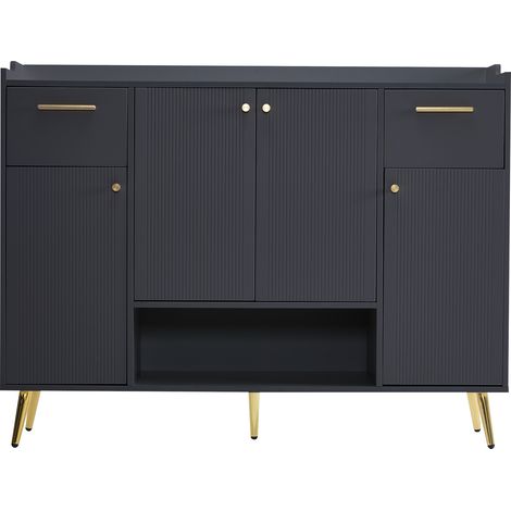 Schuhschrank mit 2 Schubladen und 4 Türen, Schuhregal Metallfüße, Schwarz, 130 x 37 x 100 cm - PANGIVO (1/5)