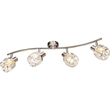 Deckenleuchte Deckenlampe Spotleuchte Spotlampe Wohnzimmerlampe, 4 Flammig Spots beweglich Chrom Nickel matt, 4x E14 Fassungen, LxH 70x18cm