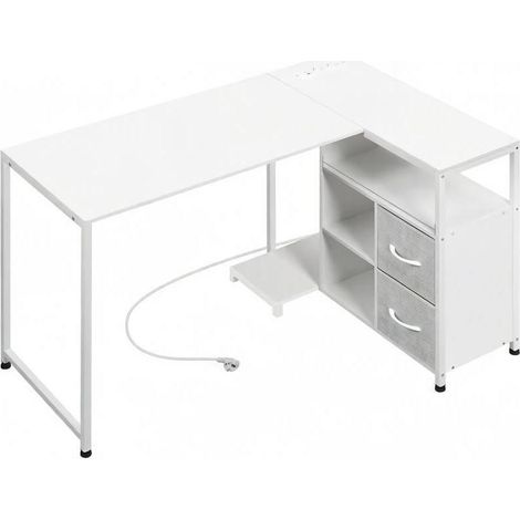 Escritorio de esquina en L con enchufe y diseño reversible blanco 120 x 80 x 76 cm HOMVRA (1/5)