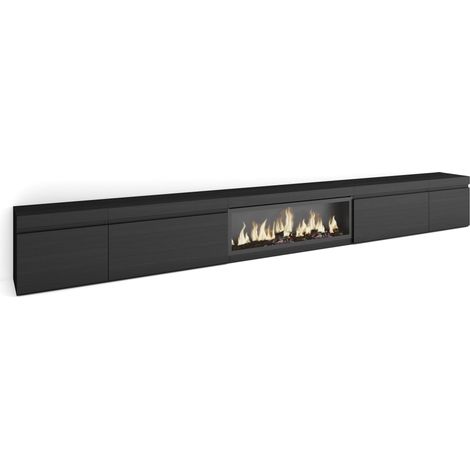 Skraut Home Mobile TV Soggiorno Ampio spazio a disposizione 368x45x35 Camino elettrico XXL Stile moderno Nero