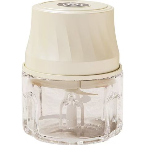 Mini hachoir électrique 350 ml, appareil de cuisine haute vitesse, hachoir à ail pour viande, carottes, piment, gingembre, fruits, oignons, salades et purées, usage domestique et professionnel (Beige) (1/5)