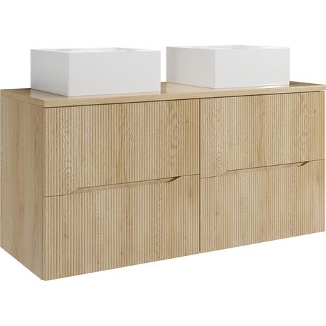 Mobile bagno sospeso scanalato con lavabo da appoggio quadrato Naturale chiaro 120 cm - ORISO