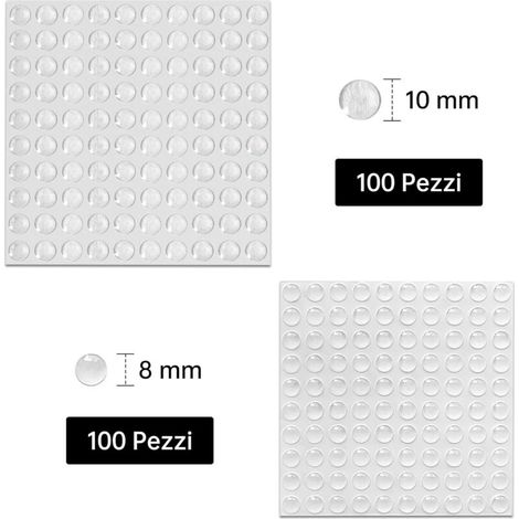 Lot de 200 patins adhésifs transparents en silicone, patins de protection/patins en silicone pour la protection murale, isolation acoustique des portes de meubles, armoires, tiroirs (2 tailles) (1/4)