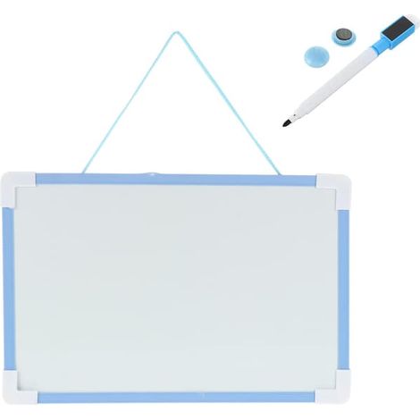 Tableau blanc magnétique bleu - Petit tableau blanc double face avec stylo, tableau mémo portable à suspendre pour les dessins des enfants, à fixer sur le réfrigérateur et bien plus encore (bleu). (1/5)