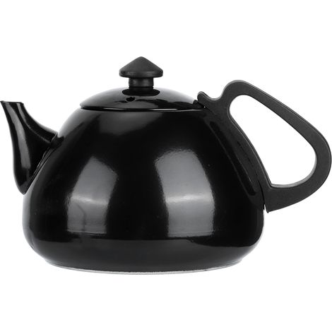 1 théière en acier inoxydable, noir, 1 L, poignée anti-brûlure, pour thé café eau, usage domestique et restauration (1/5)