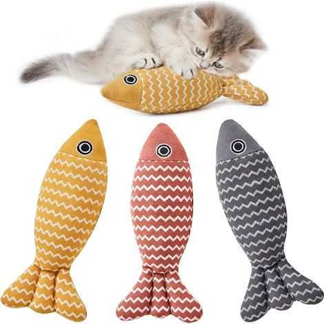 Juguetes para gatos con forma de pez, 3 piezas de juguetes de hierba gatera arrugados, juguetes interactivos de hierba gatera de lino suave para gatitos de interior, 7.8 pulgadas, para todas las razas