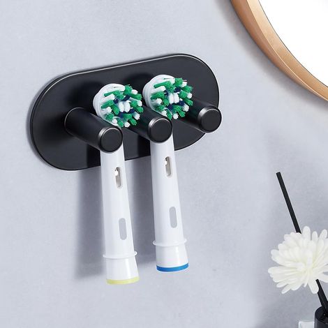 Wall Mounted Toothbrush Holder, Electric Toothbrush Holder Without Drilling, Electric Toothbrush Head Holder for Bathroom (Black, Small) (1/5)