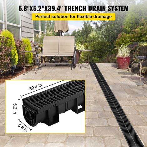 Kit Caniveau Extérieur, Lot de 3, Système de Drainage Tranchée Grille en Plastique PEHD 15 x 13 x 100 cm, avec 3 Embouts, Connexion… (1/5)