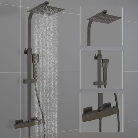 Matte Black - Acezanble Thermostatic Exposed Shower Bathroom Mixer Square Bar Twin Head Set (1/5)