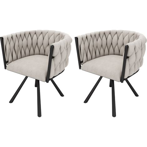CAIziChaise de salle à manger en lin, lot de 2, fauteuil pivotant léger et luxueux pour salon et chambre, chaise de loisirs pivotante avec quatre pieds de soutien en métal, lin beige et noir (1/5)