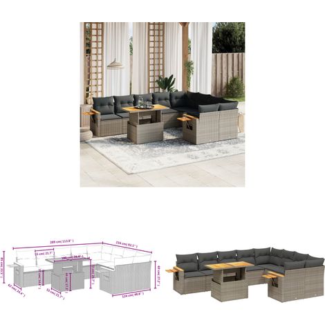 10-tlg. Garten-Sofagarnitur mit Kissen Grau Poly Rattan - Gartenmöbel Set - PE-Rattan Möbel - Outdoor Lounge - Garten Sofa - Balkon Möbel - Home & Living (1/3)