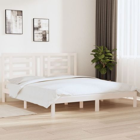 Cadre de lit sans matelas-Structure de lit blanc 180x200 cm bois massif 438605 (1/5)