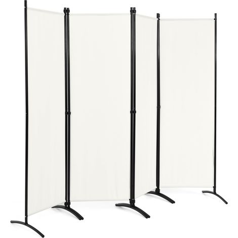 Paravento a 4 pannelli da interno in metallo, Divisorio pieghevole con piedini stabili 220x173cm Beige (1/5)