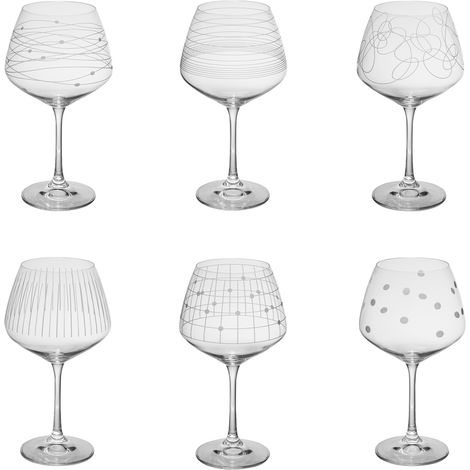 Coffret de 6 verres à pied en cristal 58 cl – Décors gravés Graphik – Compatible lave-vaisselle – Pour développer les arômes des crus – Table Passion (1/3)