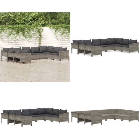Set Divani da Giardino 9 pz con Cuscini in Polyrattan Grigio - Divano in rattan - Divano in acciaio