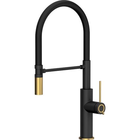 Quadron Gemma grifo de cocina negro 500 mm acabado dorado