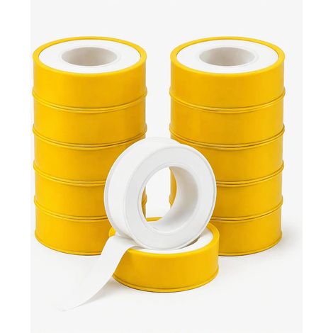 Lot de 10 Rubans d’Étanchéité PTFE 12 mm x 12 m pour Plomberie et Raccords Filetés, Ruban Blanc Haute Résistance, Plomberie pour Robinets, Tuyaux, Chauffage et Installations Sanitaires (1/5)