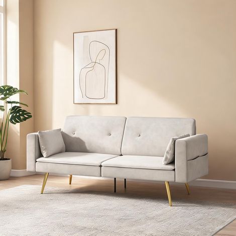 Canapé convertible 2 places avec rangement latéral beige (1/5)