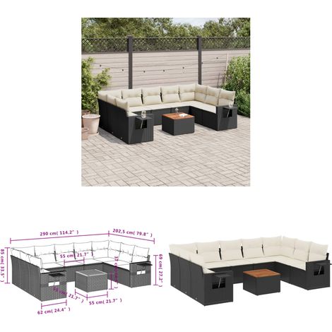 10-tlg. Garten-Sofagarnitur mit Kissen Schwarz Poly Rattan - Gartenmöbel Set - PE-Rattan Möbel - Outdoor Lounge - Esszimmergarnitur - Balkonmöbel - Home & Living (1/3)