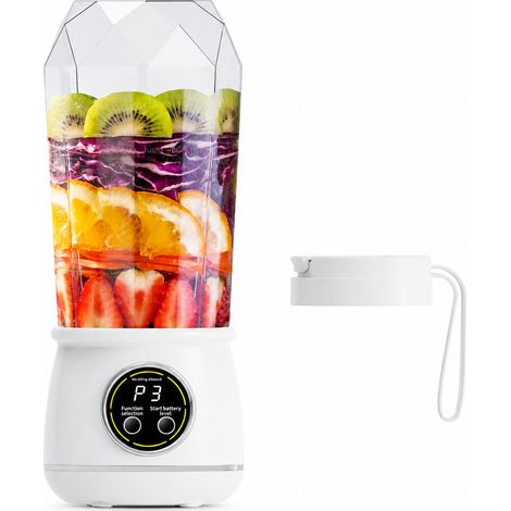 Blender Portable Rechargeable Blanc pour Fruits et Glace, 10 Lames, Batterie 1300 mAh 3,7 V, avec Couvercle (1/5)