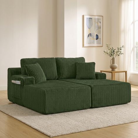 Canapé relax 186x154x78 cm vert, avec rangement latéral, tissu côtelé MEUBLIV (1/5)