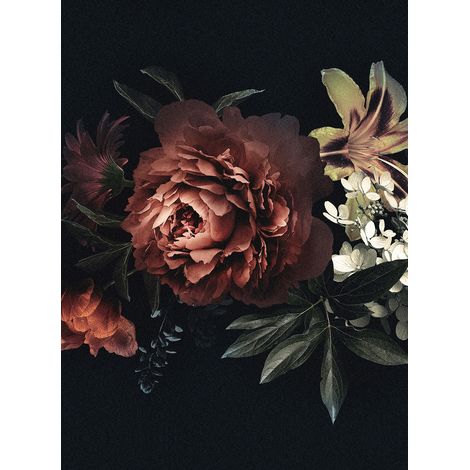 Papier peint panoramique vintage fleuri fond noir| Tapisserie panoramique fleurie chambre adulte | Papier peint panoramique motif fleur idéal couloir - 192 X 260 cm (4 pièces) (1/2)