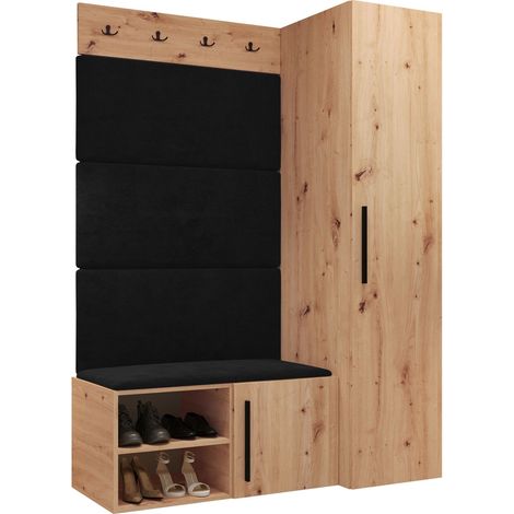 Meuble d'entrée Nitos II, Chêne Artisan, 191x124x50cm, Stratifié, Tissu, Murale, À poser