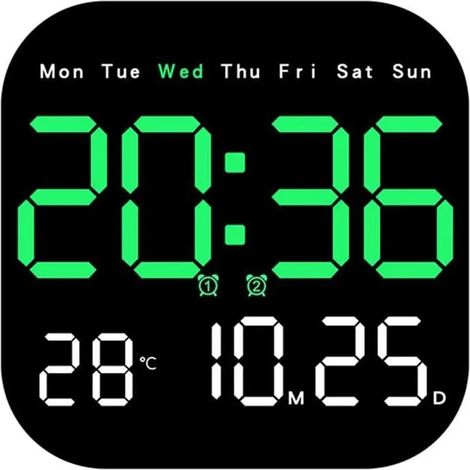 Orologio da parete LED multifunzione, telecomando, timer, conto alla rovescia, visualizzazione della temperatura, verde