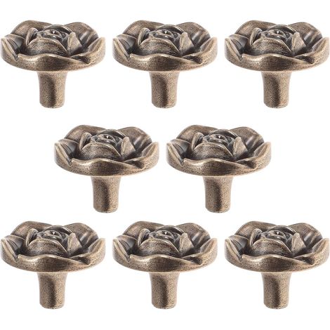 Bouton de Commode Fleur Rose Vintage en Alliage de Zinc, 8 Pièces Coloris Café, Décoratif et Robuste, pour Armoire et Buffet, Usage Bureau ou Salle de Bain (1/4)