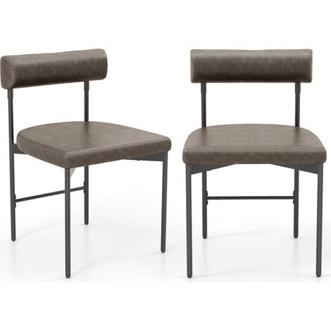 Set di 2 sedie da pranzo seduta a forma di U, Sedia da cucina imbottita in ecopelle con schienale curvato e imbottito Grigio (1/4)