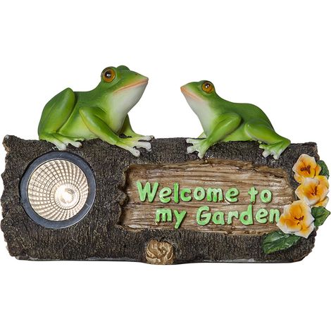 Solar-Dekoleuchte ,Frogy', Gartenschild mit Fröschen, Dämmerungssensor, bunt, warmweiß, 24x14cm (1/3)