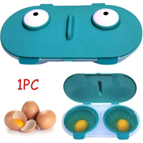 Pocheuse à œufs Au Micro-Ondes,Cuiseur à Oeufs Double Tasse,Fabricant d'oeufs pochés,Pocheur d'oeufs,Pochoir d'oeufs au four(Bleu) (1/4)