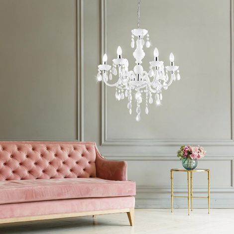 Kronleuchter Acryldekor weiß Luster Esszimmer Beleuchtung Chrom CUIMBRA I