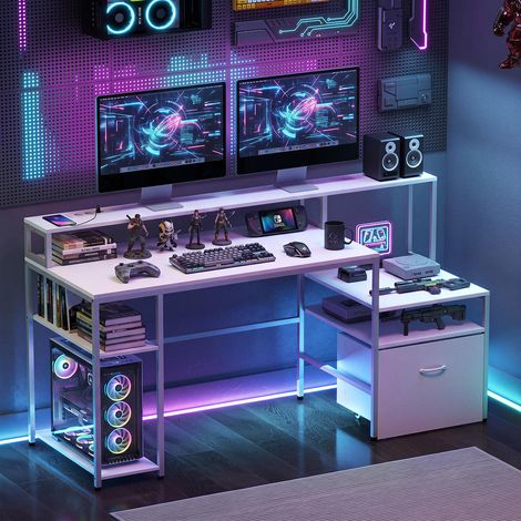 Travail organisé au quotidien, bureau ordinateur 166 x 60 x 88 cm avec station de charge, pour bureau ou chambre (1/4)