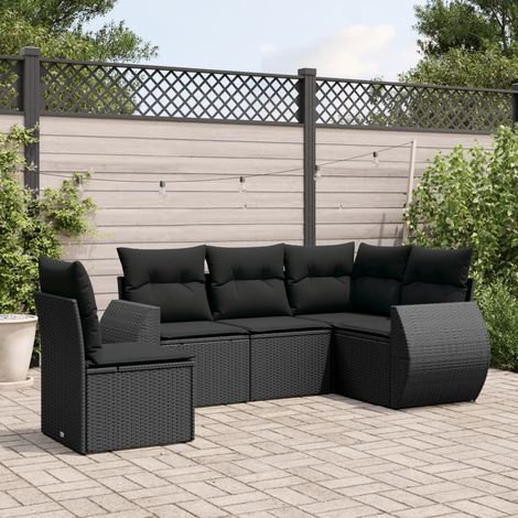 Set de muebles de jardín 5 pzas y cojines ratán sintético negro vidaXL (1/5)