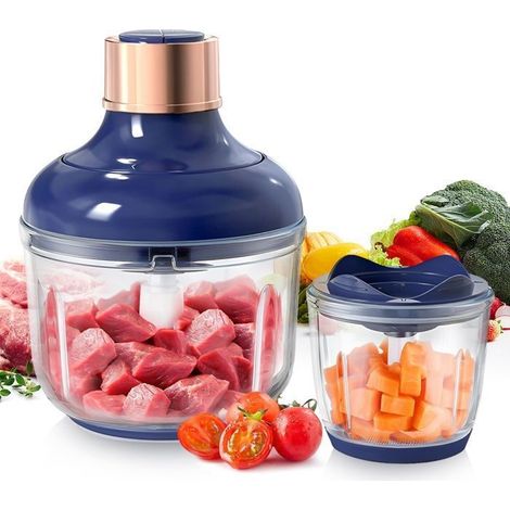 Hachoir de Cuisine Électrique 500W, Robot Hachoir avec 2 Bols 3L + 0.8L, 2 Vitesses et 4 Lames pour Fruits, Légumes, Viande (1/5)
