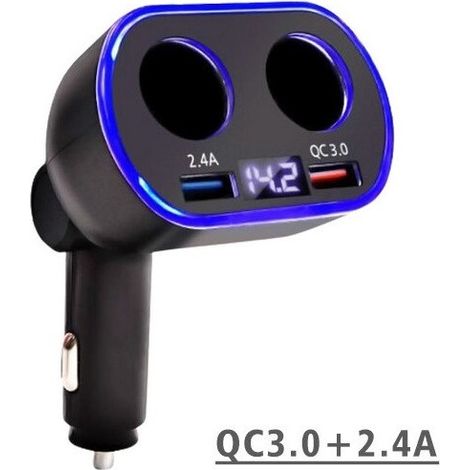 Multiprise allume‑cigare universelle 2 prises avec voltmètre 12 V – 24 V