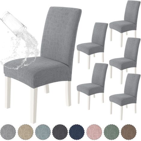 QORVA-Lot de 6 Pièces Gris Clair Housse De Chaise , Housse Chaise Salle À Manger Élastique, Couvre Chaise Moderne Extensible, Lavable Protection Chaise, Universel Housse pour Chaise Mariage (1/5)