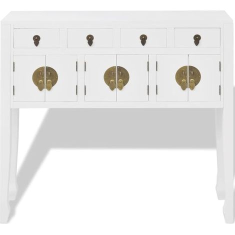 Buffet de Salle à Manger en Bois Massif, Style Chinois, Blanc, Meuble de Rangement avec Portes et Tiroirs pour Cuisine et Salon (1/5)