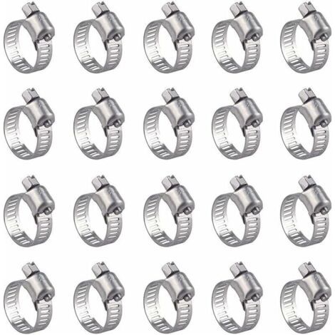 Lot de 20 Colliers de Serrage en Acier Inoxydable - Réglables (16-25mm), Résistants à la Rouille, pour la Fixation des Tuyaux (1/4)