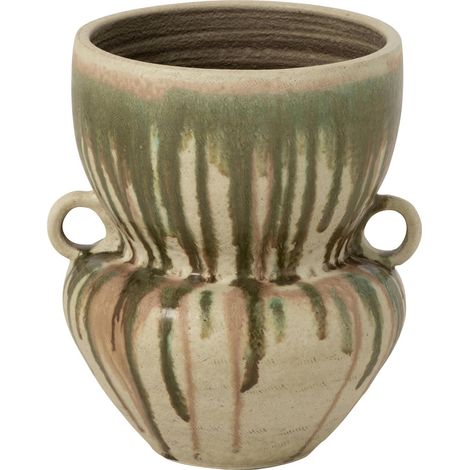 Vase en poterie vert olive et beige clair - vert olive et beige clair (1/3)