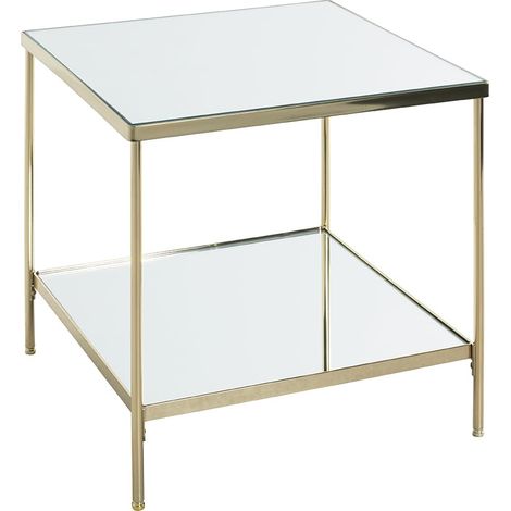 Table d'appoint en métal laitonné, Pieds réglables, Plateau Miroir 5 mm, Table Basse carrée - Dimensions : L 45 x H 46 x P 45 cm Style : Art déco (1/5)