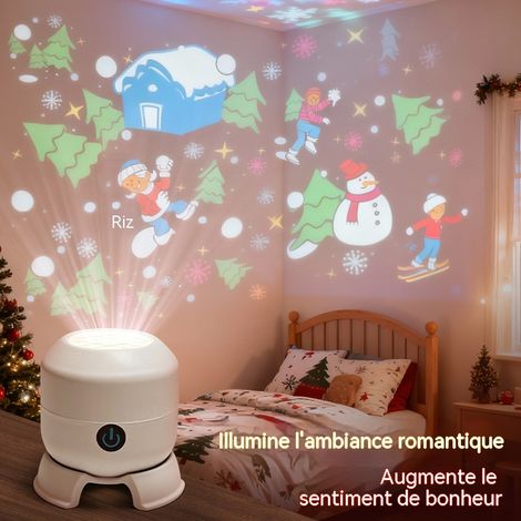Veilleuse de projection LED rotative thème bonhomme de neige, 3W à brancher, lampe d'ambiance pour chambre enfant, Noël (1/3)