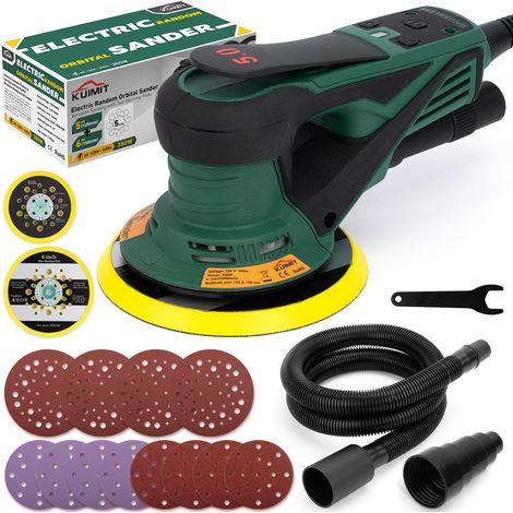 Ponceuse orbitale aléatoire, Moteur sans balai de 350W avec plateau double 125/150mm, Vitesse variable 4000-10000 tr/min, pour travaux sans poussière sur parquets, carrosseries et projets DIY (1/5)