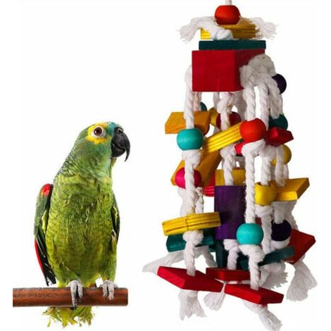 Jouet perroquet - Jeu en bois pour oiseaux, blocs naturel pour petites et moyennes perruches et psittacidés, divertissement durable (1/5)